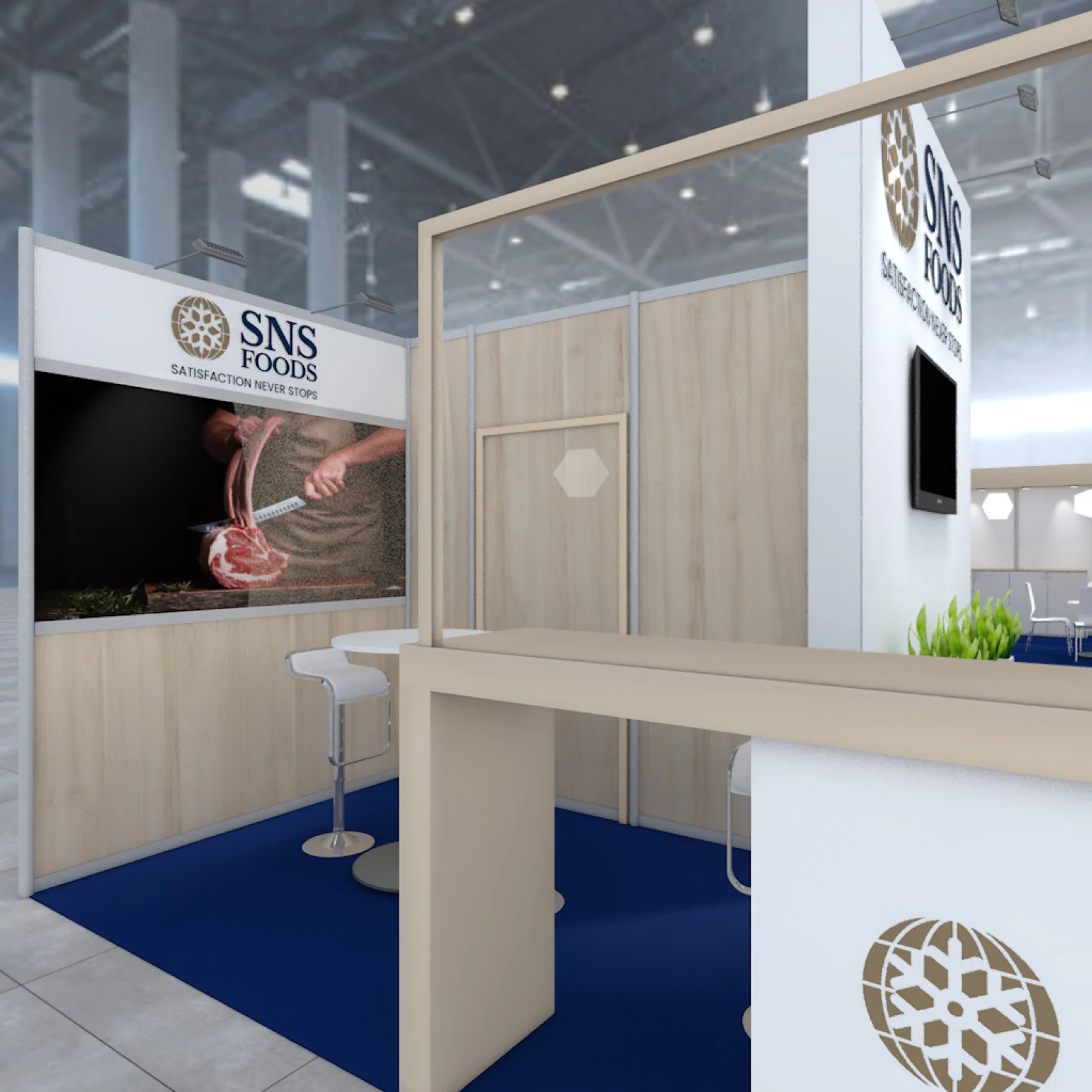SNS Foods — stoisko targowe, strefa ekspozycji produktów